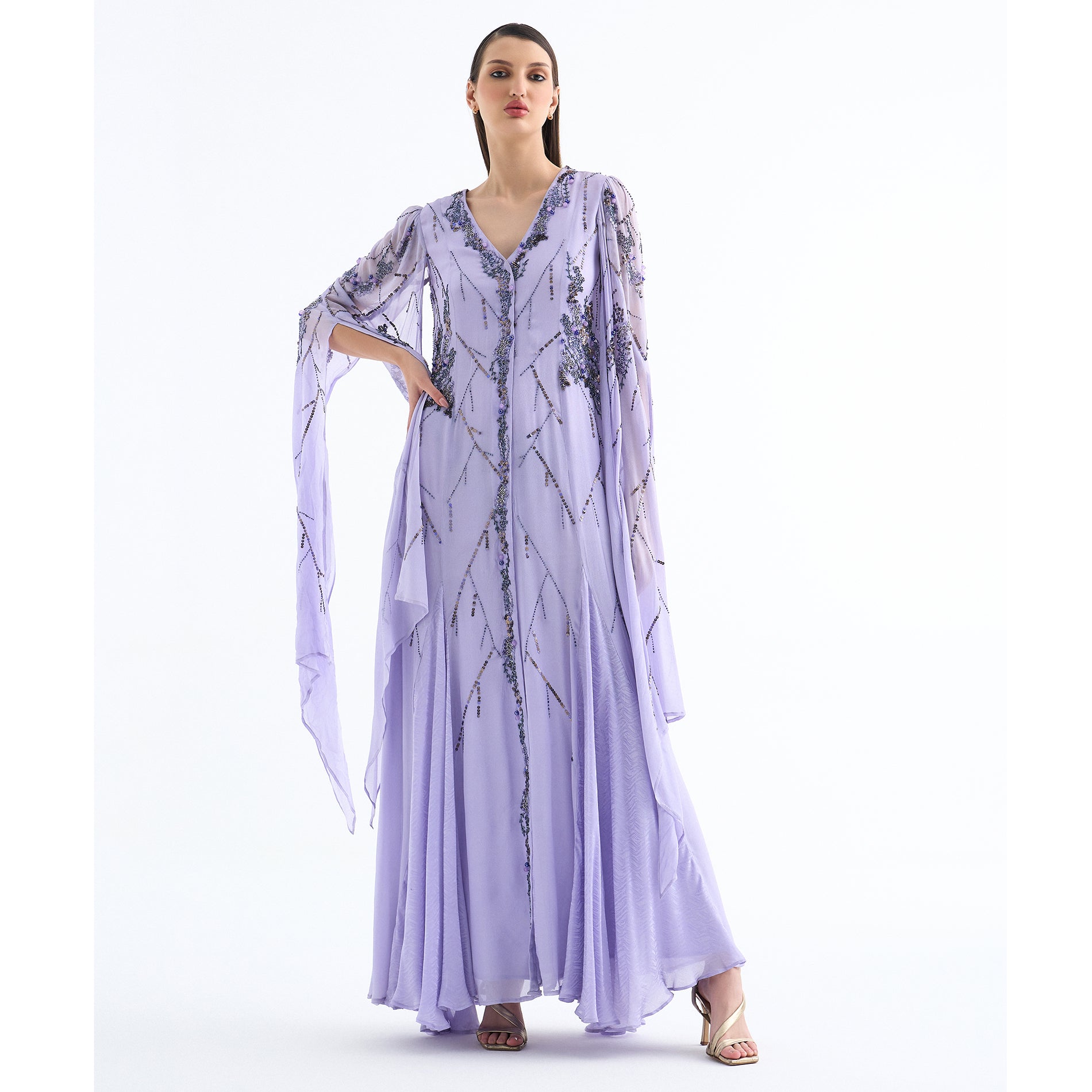 Buy a Light Mauve Evening Dress with Cape Sleeves. Buy a Light Mauve Evening Dress with Cape Sleeves.