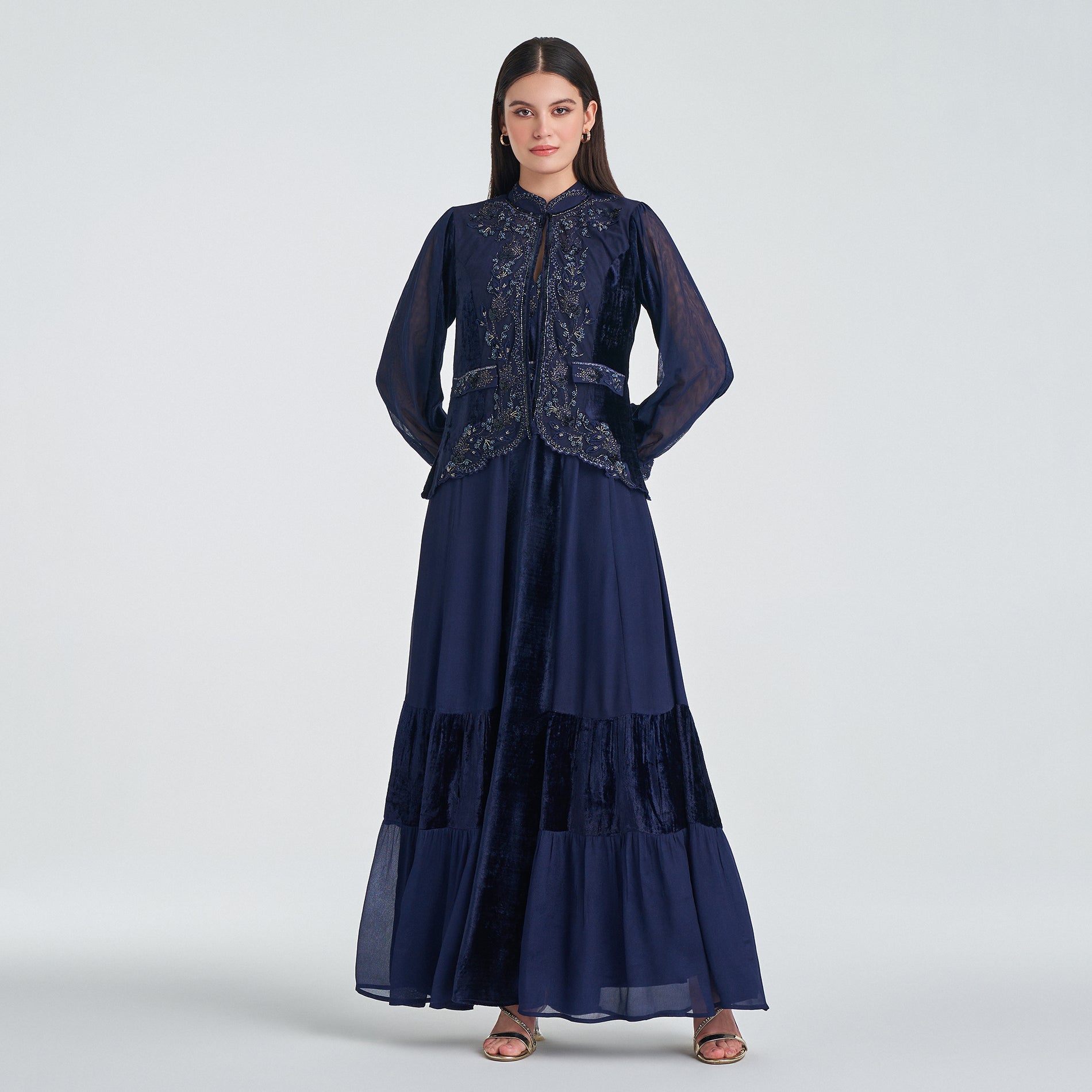 Shop for Luxurious Evening Dresses - Navy Evening Dress with Luxurious Embroidery Shop for Luxurious Evening Dresses - Navy Evening Dress with Luxurious Embroidery
