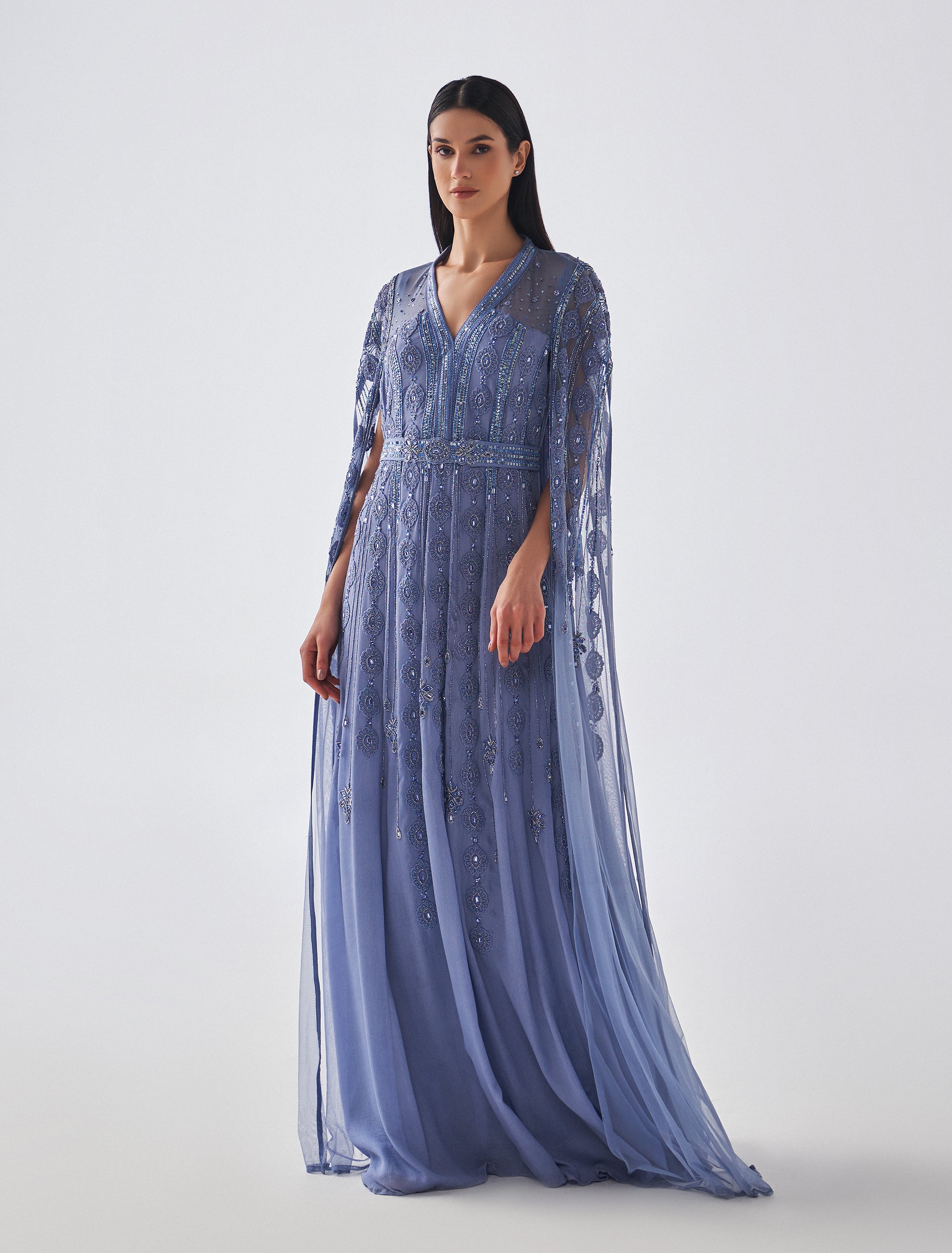 Buy a Long Maxi Evening Dress with Chiffon Cape Sleeves