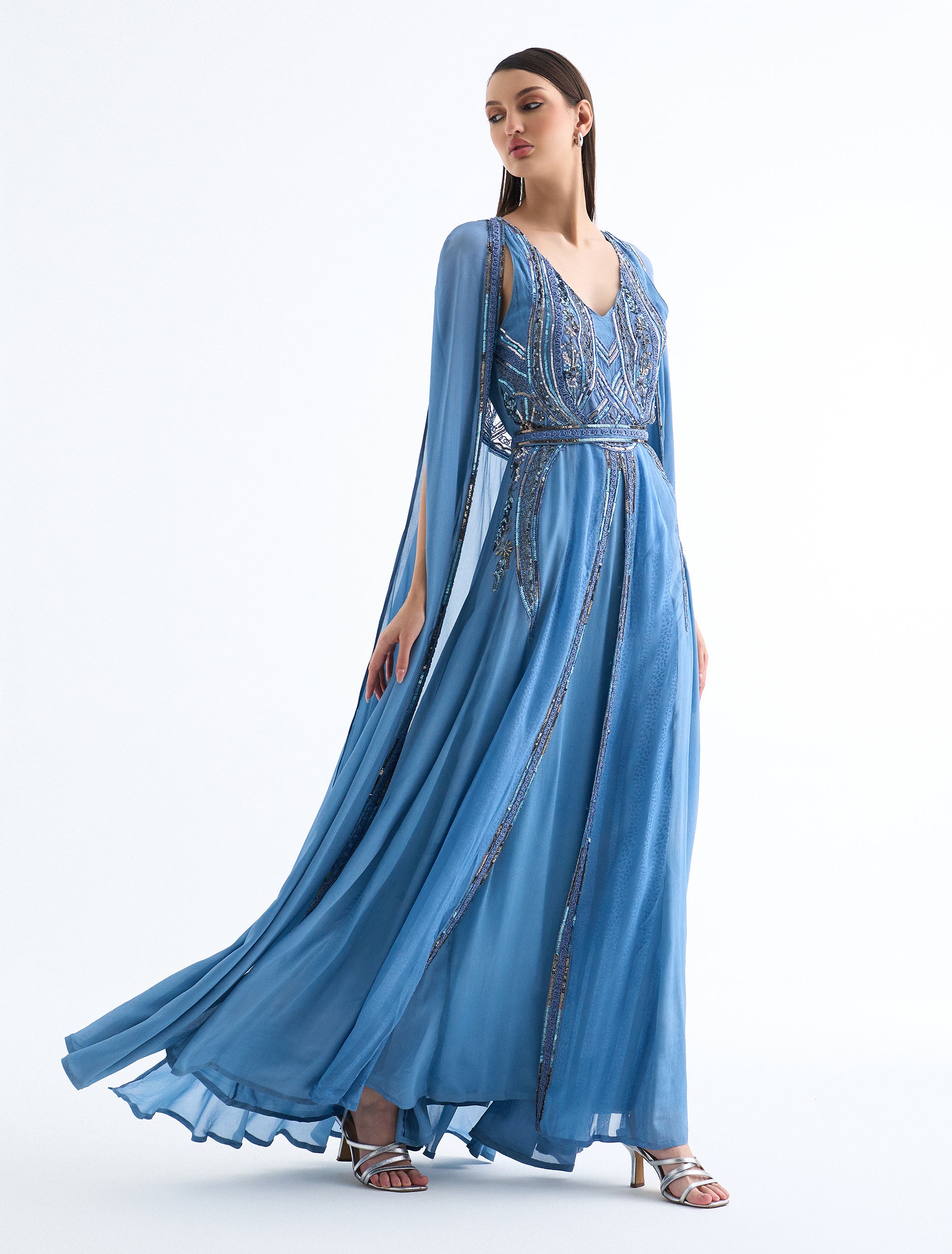 Shop this Long-sleeved Royal Sky-Blue Embroidered Evening Dress Shop this Long-sleeved Royal Sky-Blue Embroidered Evening Dress