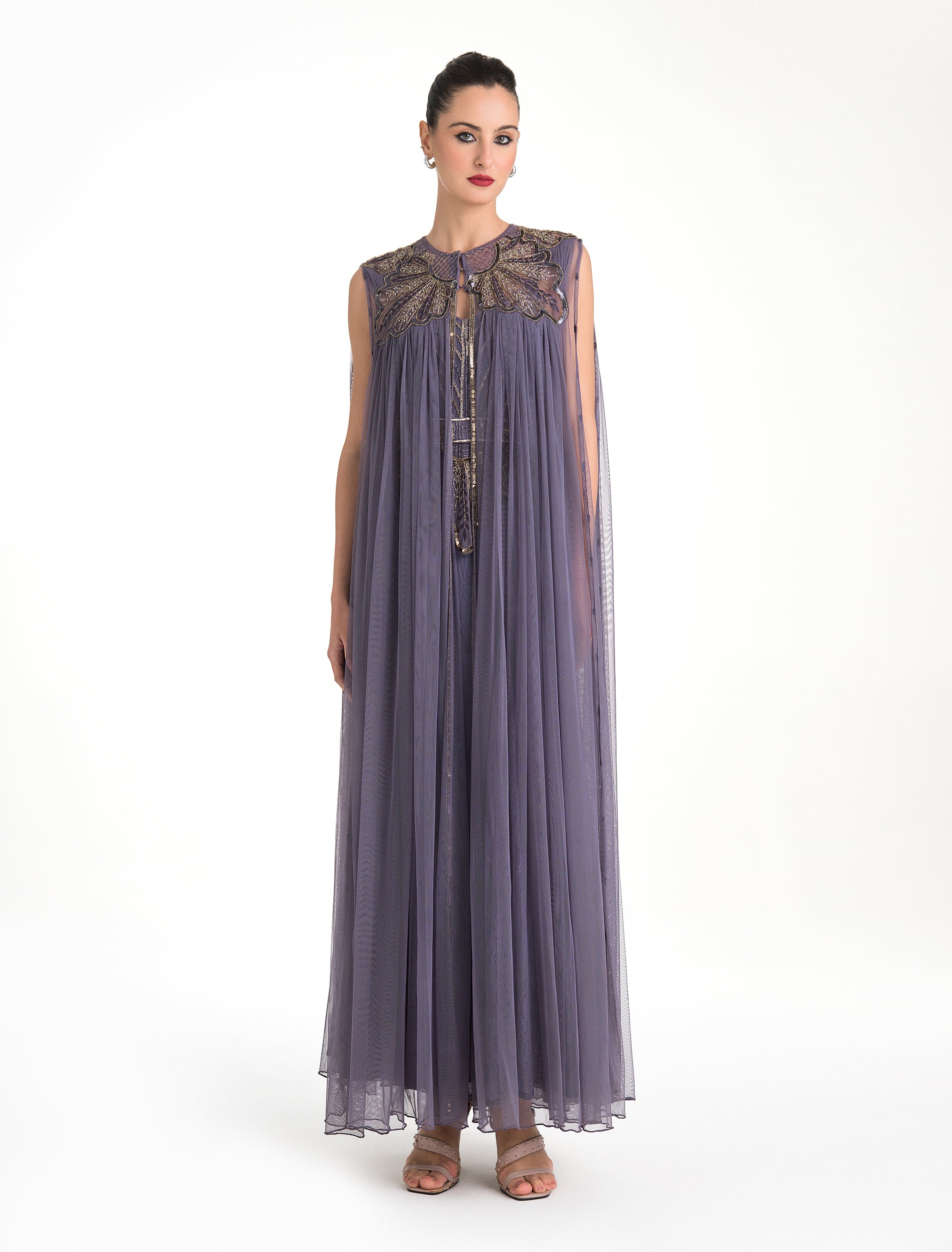 Mauve Evening Dress with Elegant Embroidery and a High neckline Mauve Evening Dress with Elegant Embroidery and a High neckline