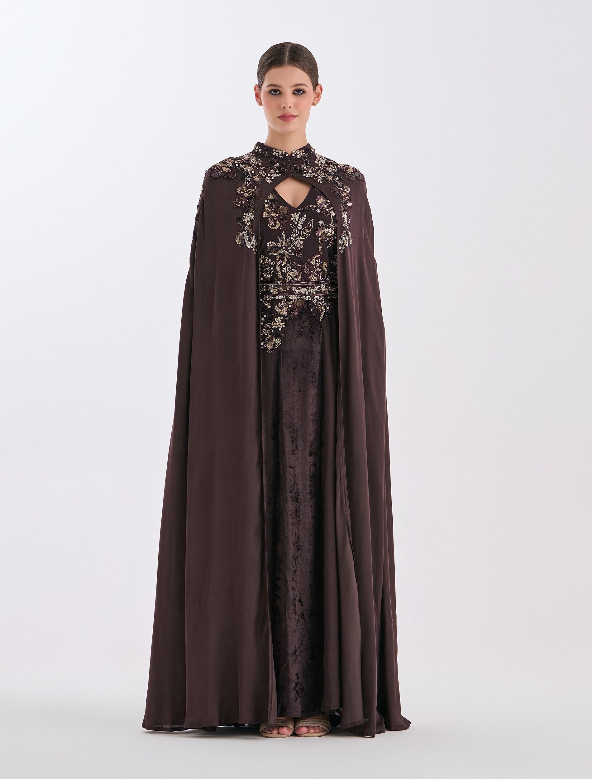 Women's long brown dress with long sleeves & high neck Women's long brown dress with long sleeves & high neck