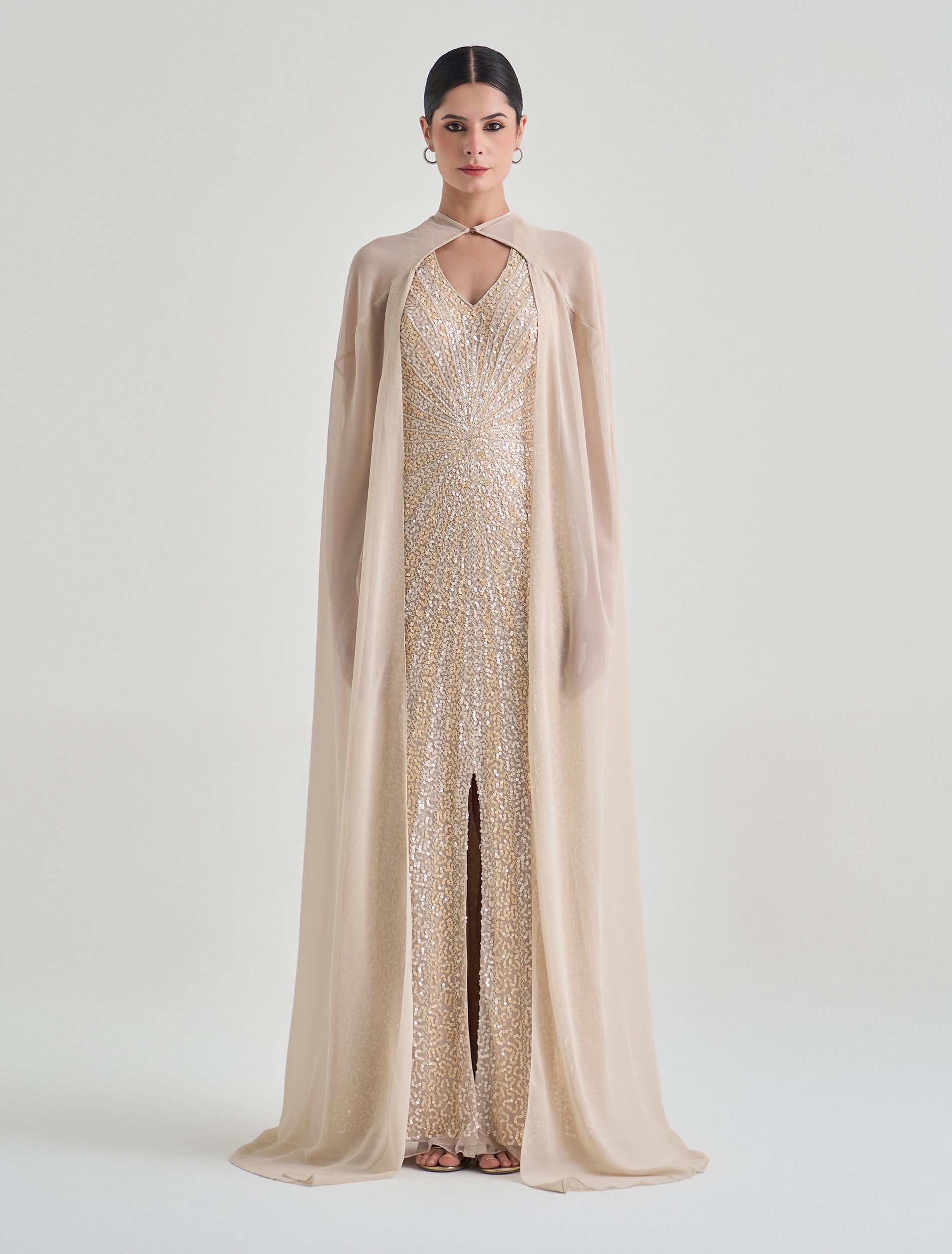 Long Beige Sequin Evening Dress Long Beige Sequin Evening Dress