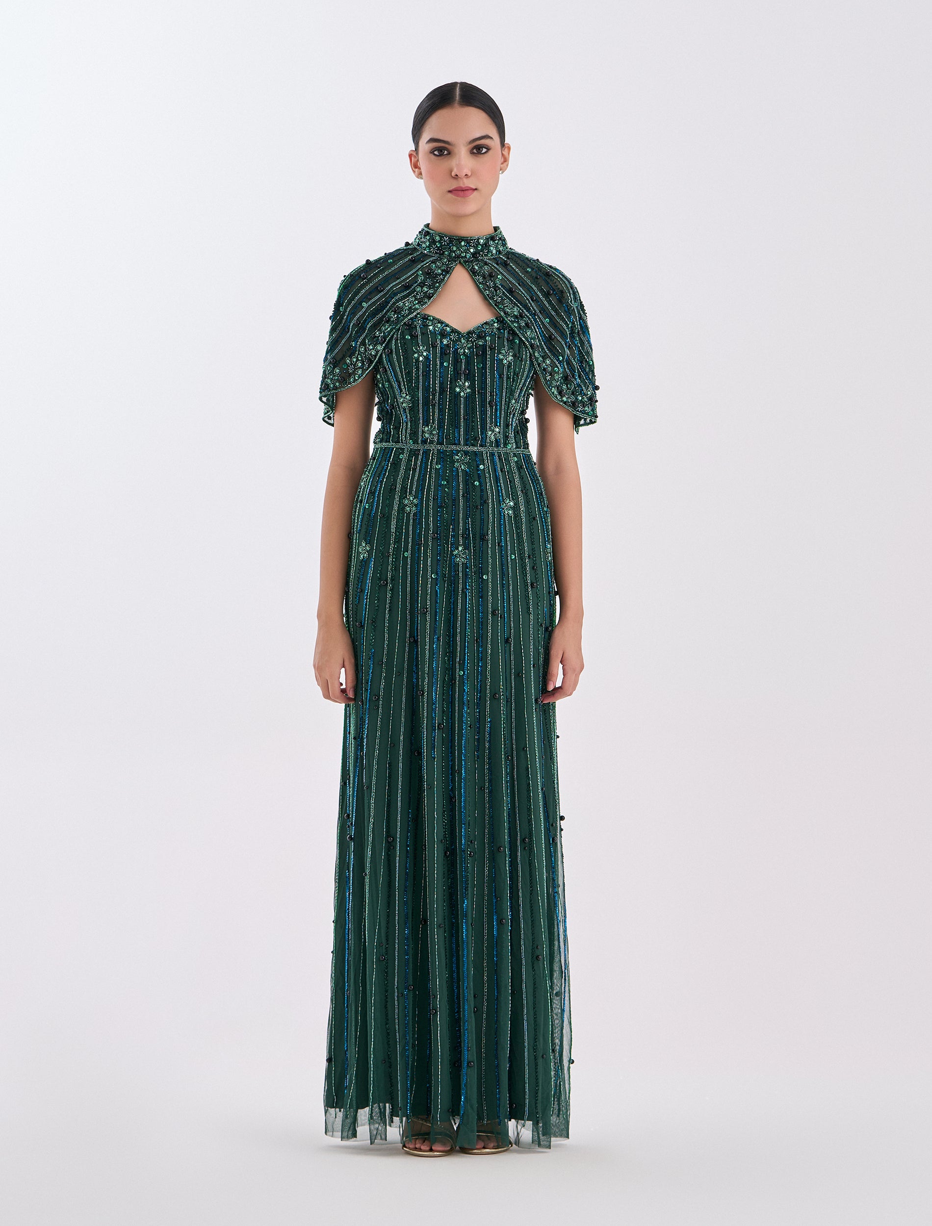 Green dress with shiny hand embroidery