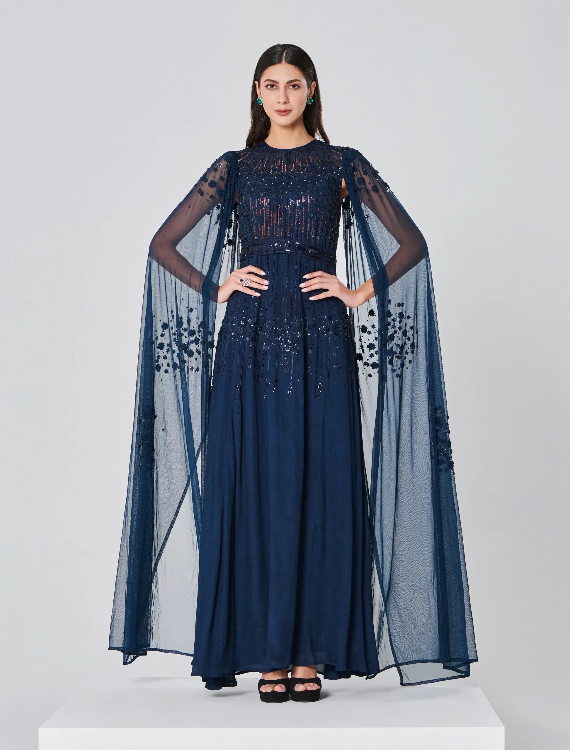neon dress to impress Shop Shalky Navy Blue Evening Wide Strap Dress
