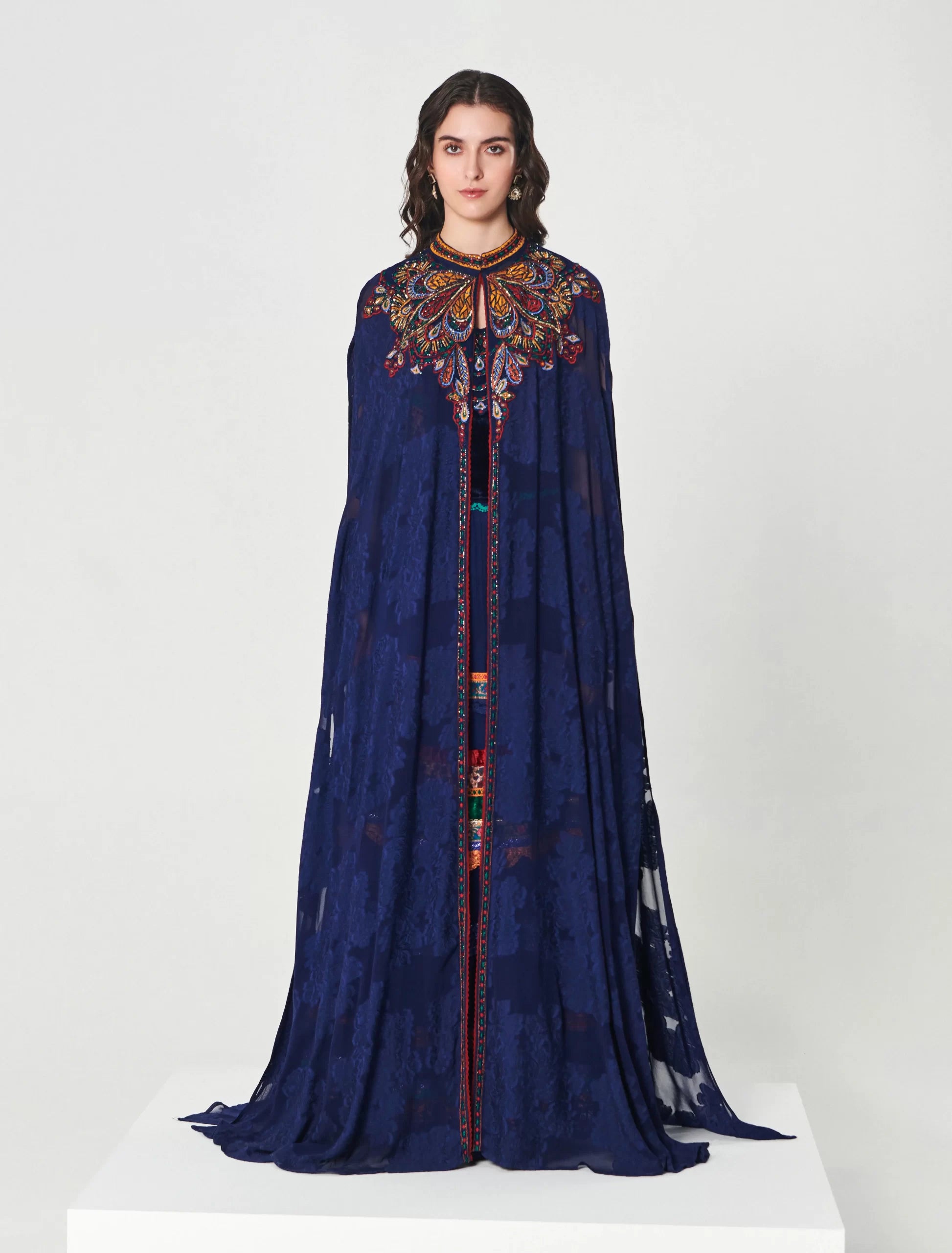 Order Shalky Royal Sleeved Cape Dress with Embroidery Order Shalky Royal Sleeved Cape Dress with Embroidery