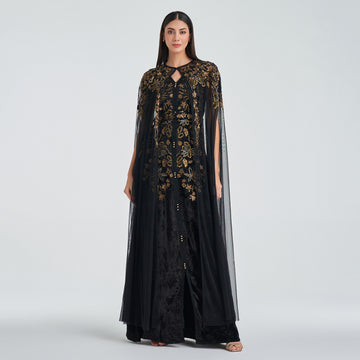 Shine in Shalky's Black Velvet Dress with Gold Embroidery Shine in Shalky's Black Velvet Dress with Gold Embroidery