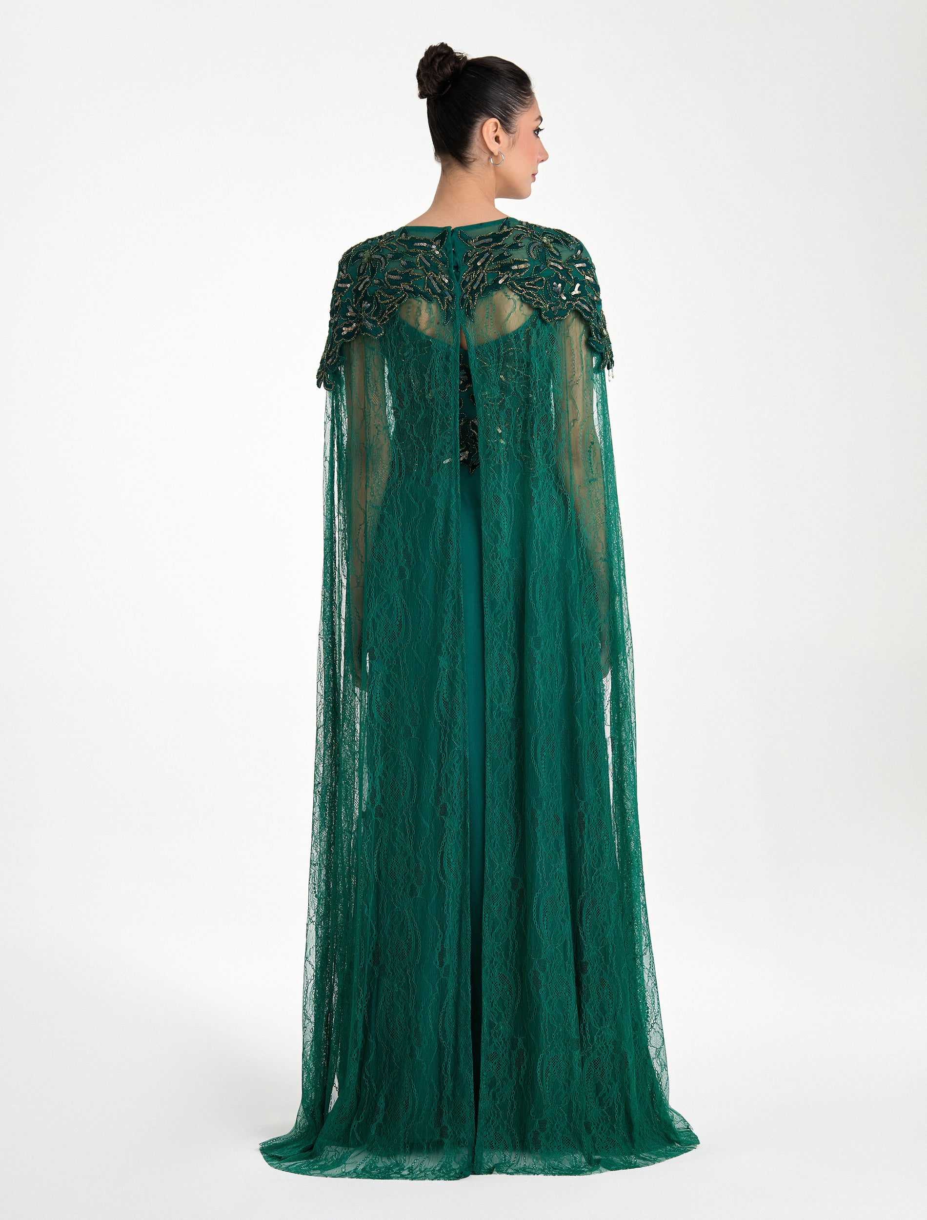 Shop Now: Shalky's Long Dark Green Evening Dress with a Stunning Long Cape! Shop Now: Shalky's Long Dark Green Evening Dress with a Stunning Long Cape!