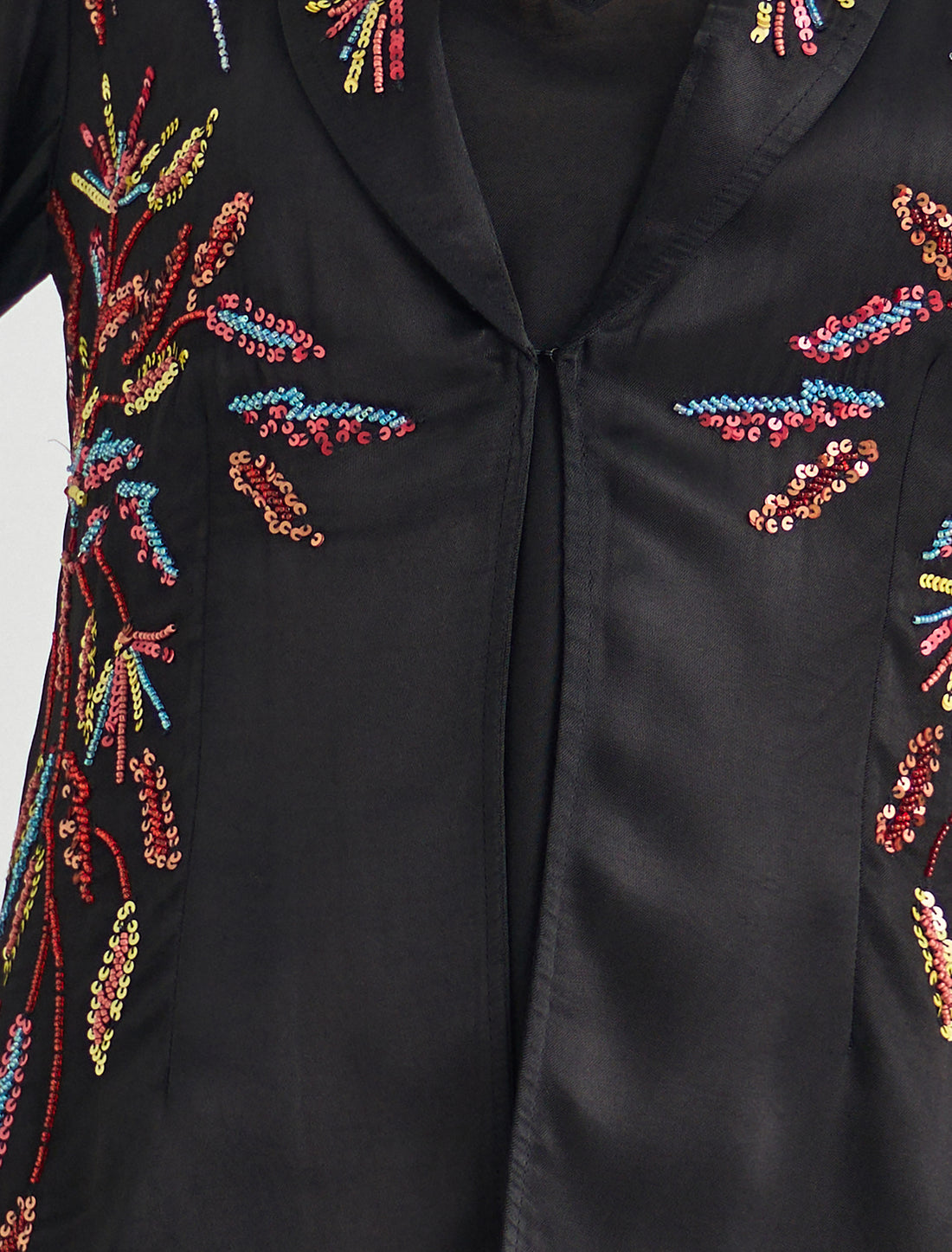 Black Two-Piece Set with Hand-Embroidered Jacket