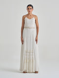 فستان سهرة ابيض مع حمالات رفيعة بكاب يمكن ارتداؤه أو إزالته
White evening dress with thin straps and a detachable cape