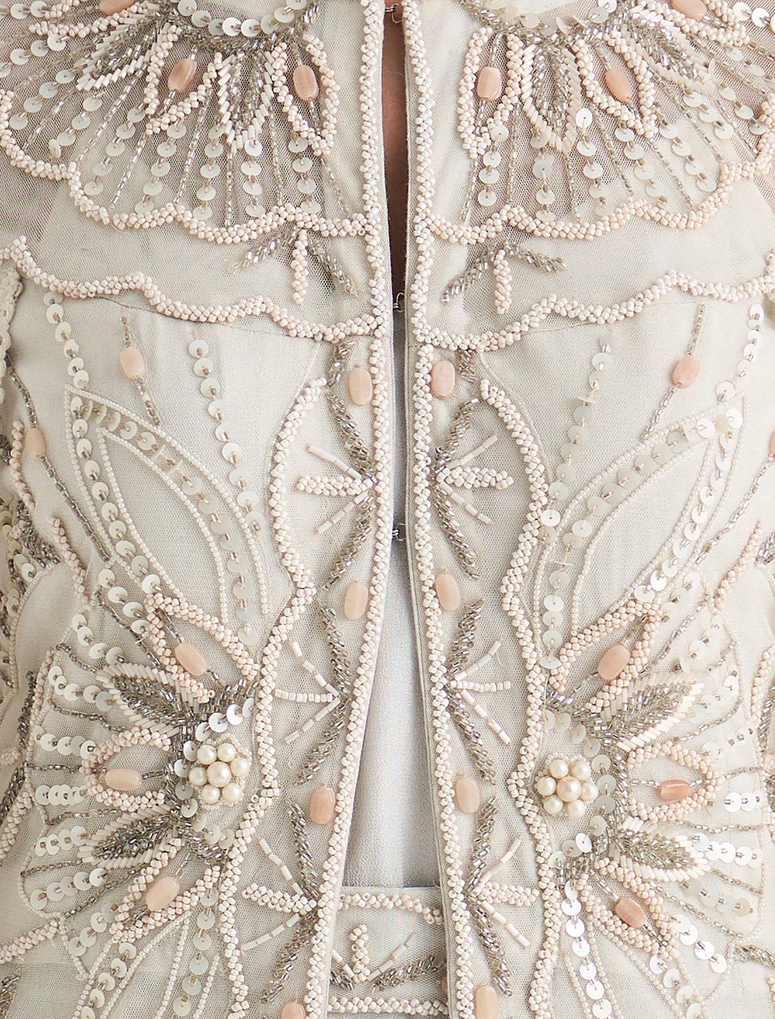 White Beaded & Embroidered Dress with Thin Straps and Cape