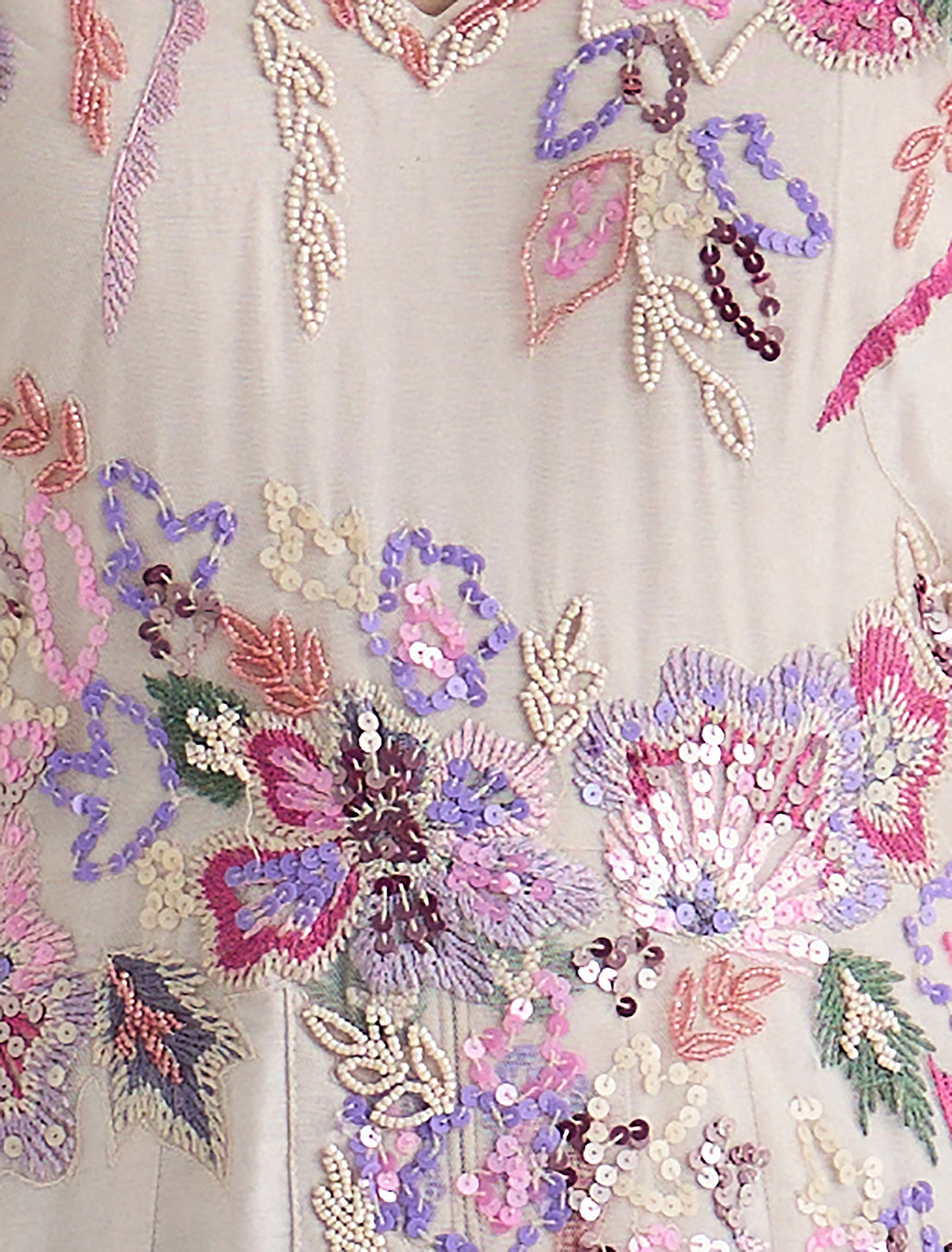 Beige Floral Embroidered Evening Dress