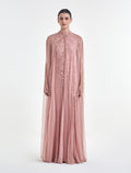 فستان لونه وردي على لحمي بتطريزات وردية متقنة
blush pink dress with floral embroidery