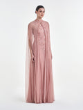 فستان لونه وردي على لحمي مع كاب بتطريزات ناعمة
blush pink dress with soft embroidery