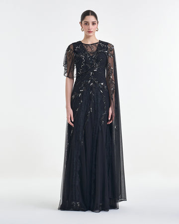 Embellished Midnight Veil Dress