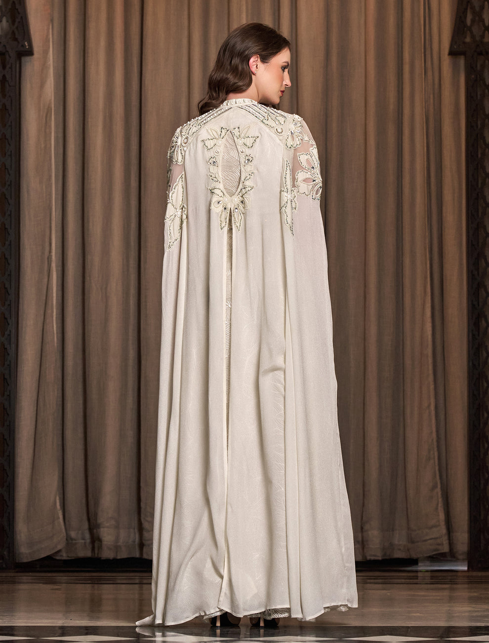 Sleek Fit Chiffon Evening Dress with Overlay Detail Spa