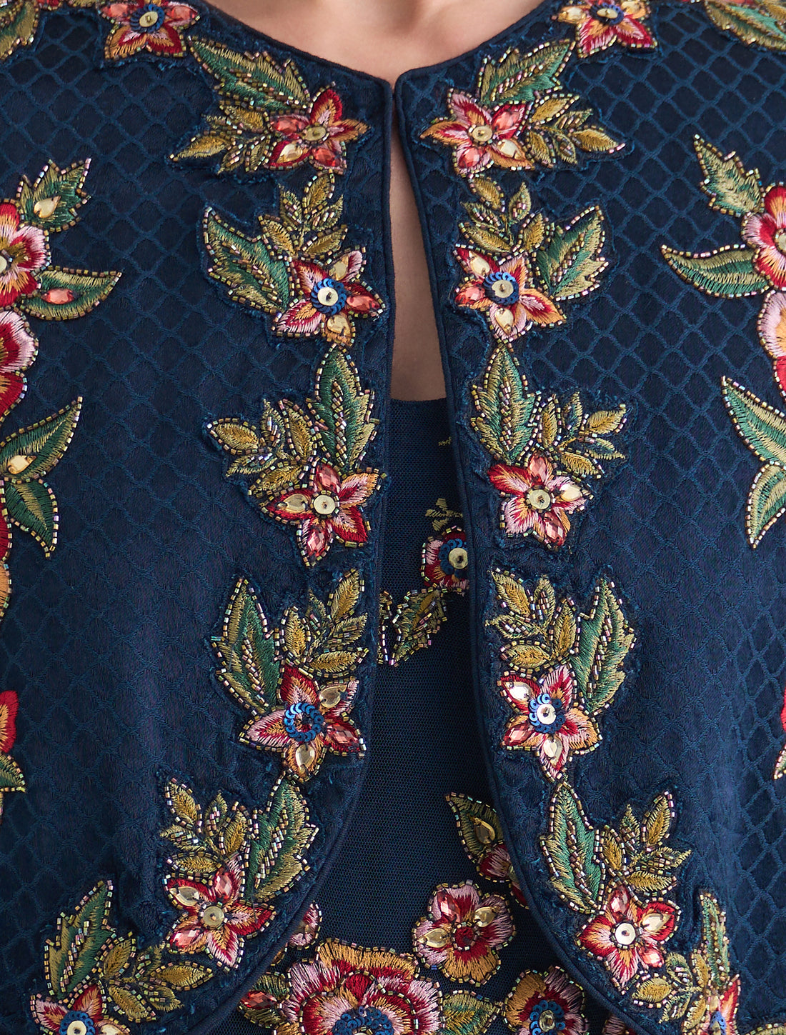 فستان سهرة من قطعتين بلون كحلي طويل 