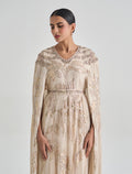 فستان لون بيج مع كاب شيفون راقي
Beige dress with elegant chiffon cape
