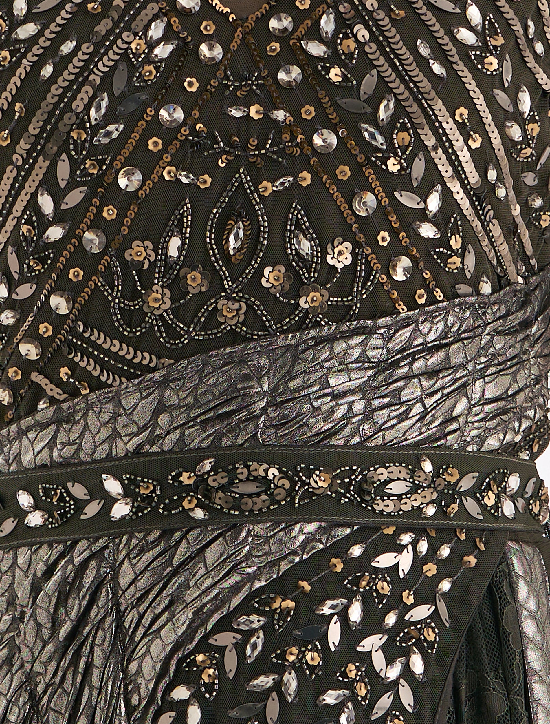 Shalky's Long Olive-Green Evening Dress with Shimmering Beaded Hand Embroidery Shalky's Long Olive-Green Evening Dress with Shimmering Beaded Hand Embroidery