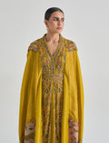 Mustard yellow dress with cape sleeves 