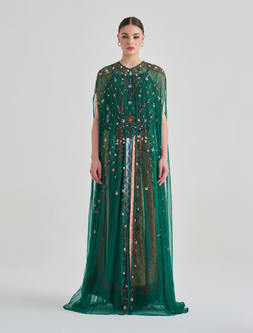 طقم تنورة وبلوزة سهرة طويلة بلون أخضر أنيق