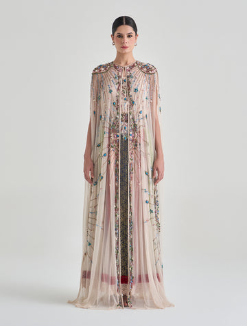 طقم مطرز يدويا من تنورة وبلورة مع كاب