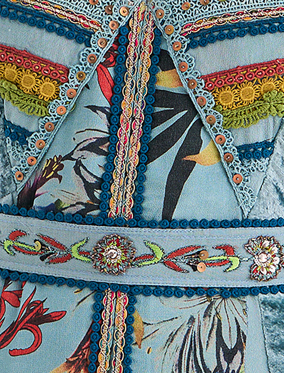 Turquoise Modest Evening Dress - Hand-Embroidered V-Neck Gown