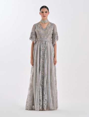 فستان بقصة امبير سهرة طويل راقي
Long empire waist dress in grey