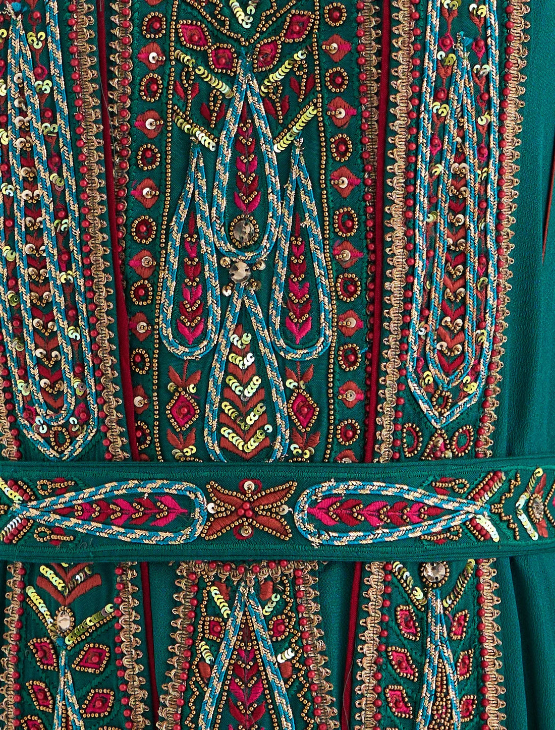 Long Velvet Dress with Distinctive Blue Hem Accents