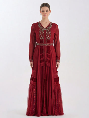 اجمل فستان سهرة أنيق بلون برغندي فاخر