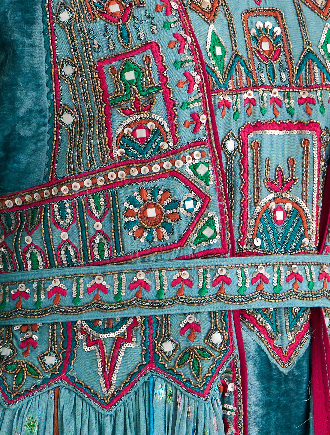 Turquoise Velvet and Tulle Evening Dress