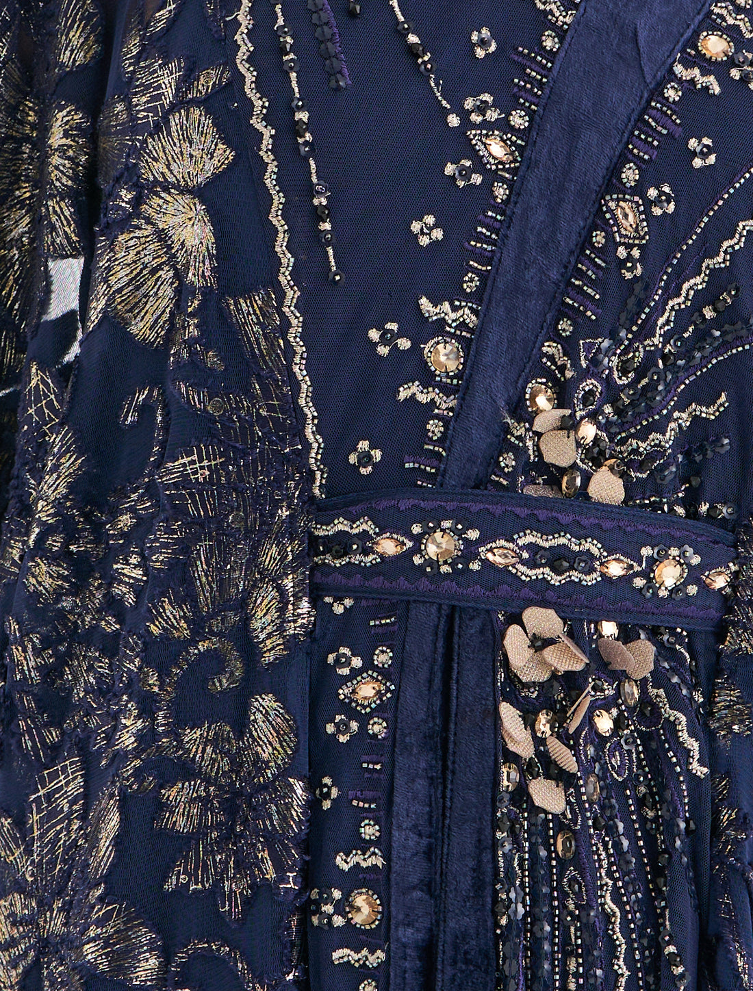 Navy Velvet and Crepe Evening Dress