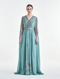 فستان كاب طويل مطرز مفتوح من جهة الكتفين
Cape dress with embroidery and open shoulders