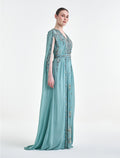 فستان باكمام كاب طويلة مطرزة للسهرات
Long cape dress with embroidery for evenings