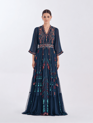 Evening Dress with Loose Mid-Length Sleeves