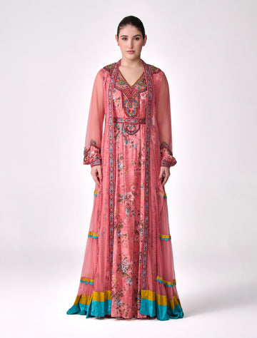 Coral Floral Embroidered Maxi Dress