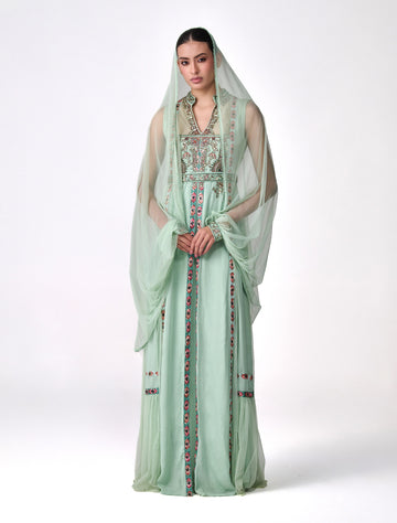 Mint Green Embroidered Evening Gown