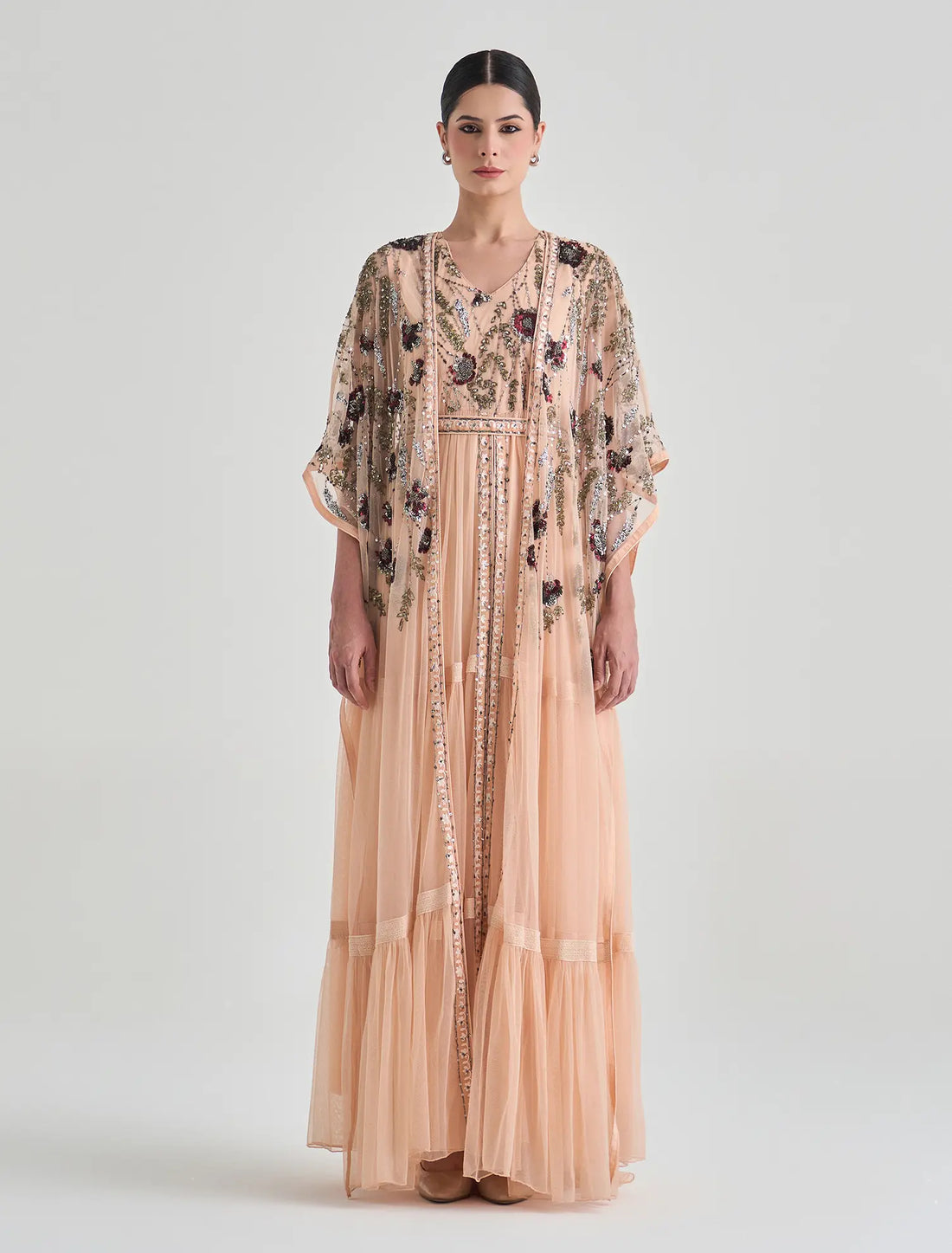 فستان سهرة قطعتين بلون بني فاتح