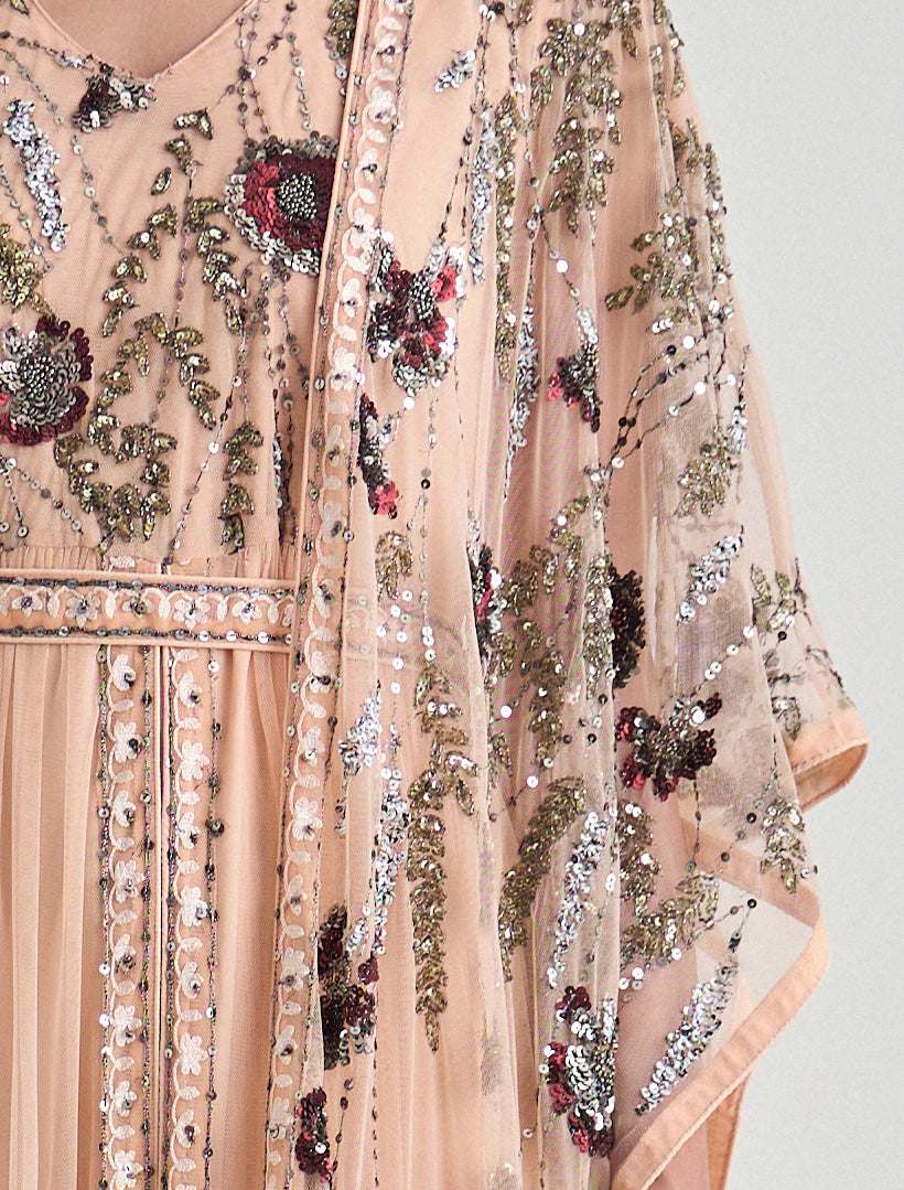 فستان سهرة قطعتين بلون بني فاتح