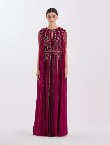 فستان برغندي طويل بأكمام مفتوحىة ناعمة
Long burgundy dress with open sleeves