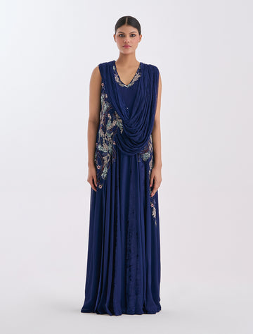 فستان درابيه من الوسط بلون كحلي