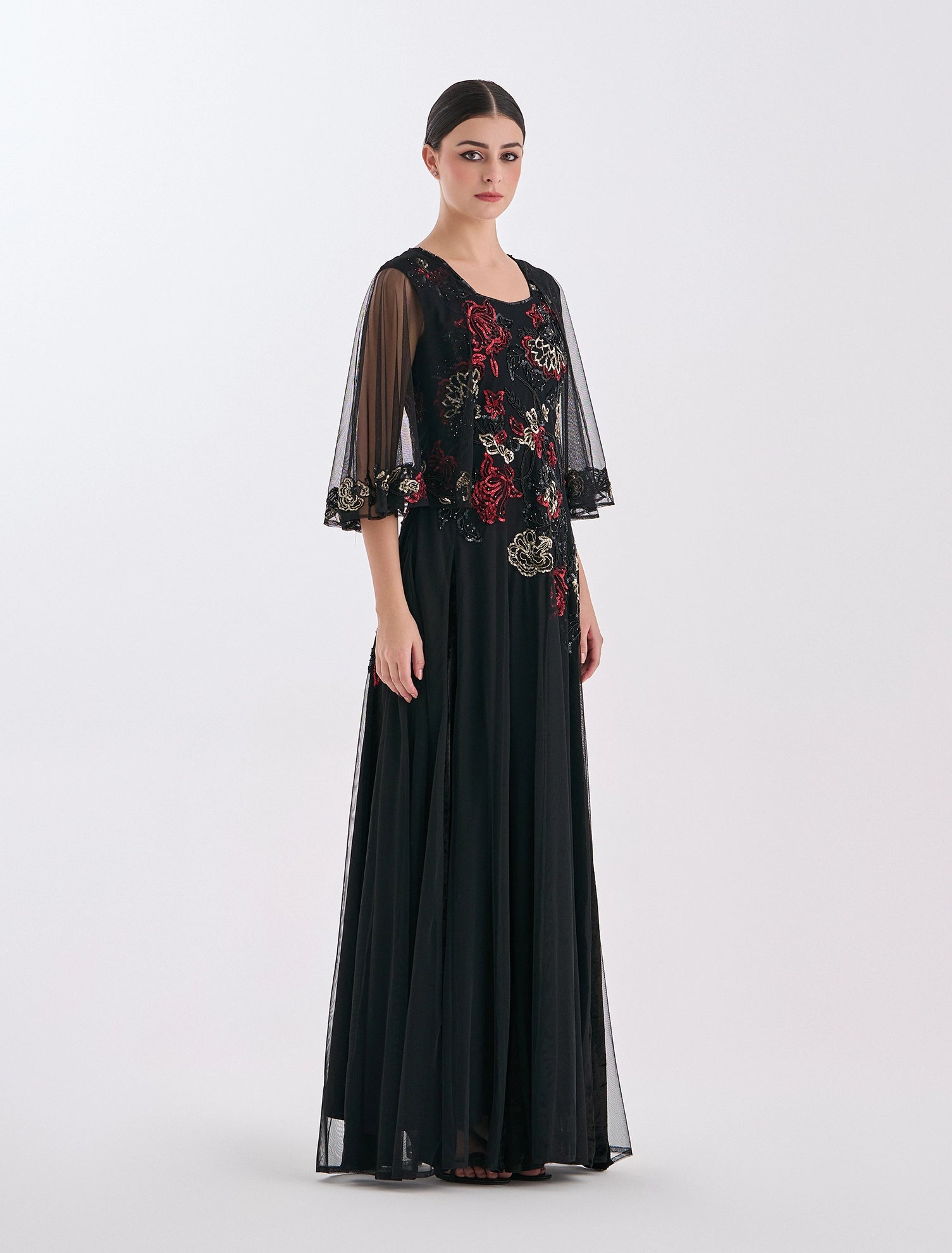 Black Evening dress with floral embroidery 