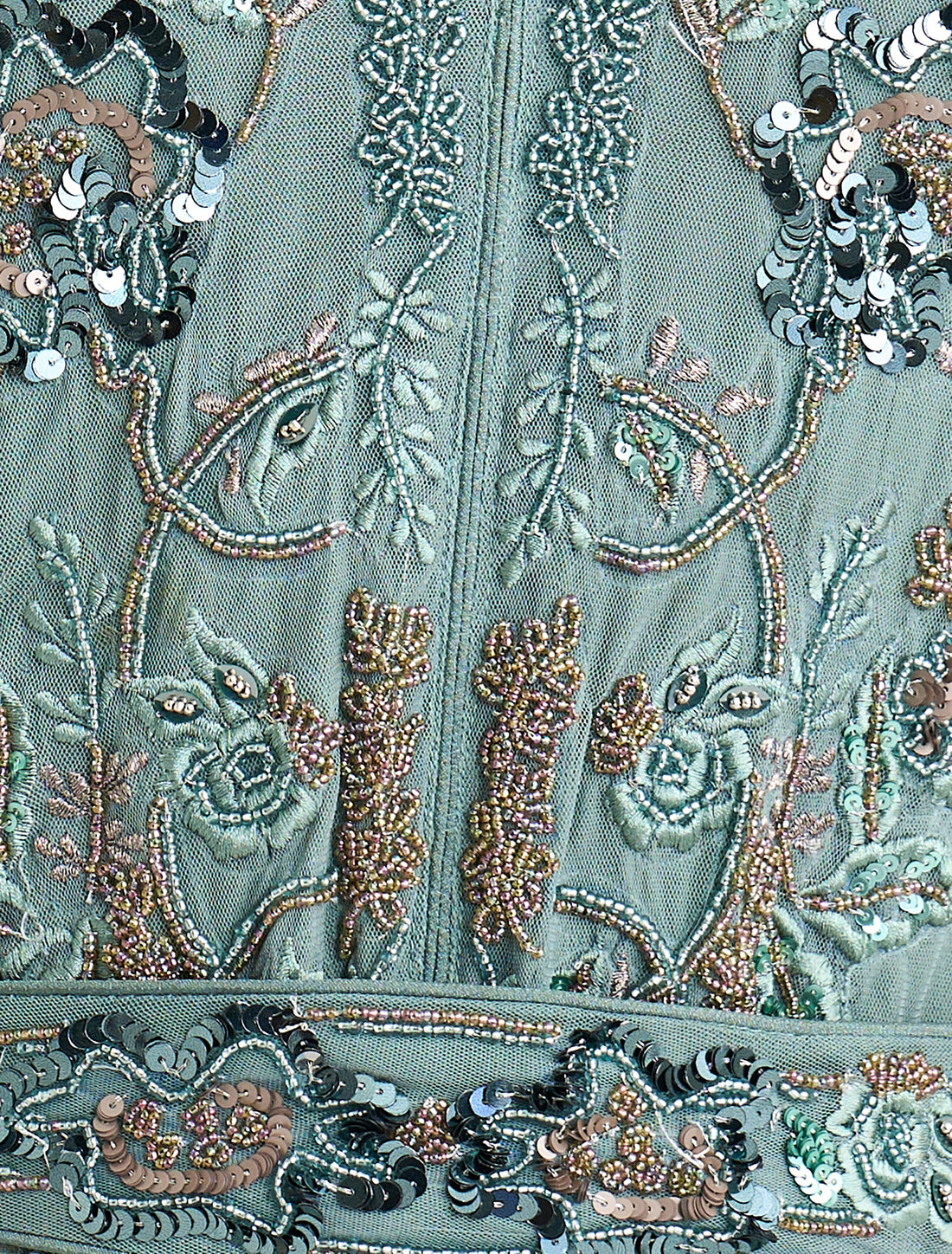 Sage Teal Green Embellished Cape Gown