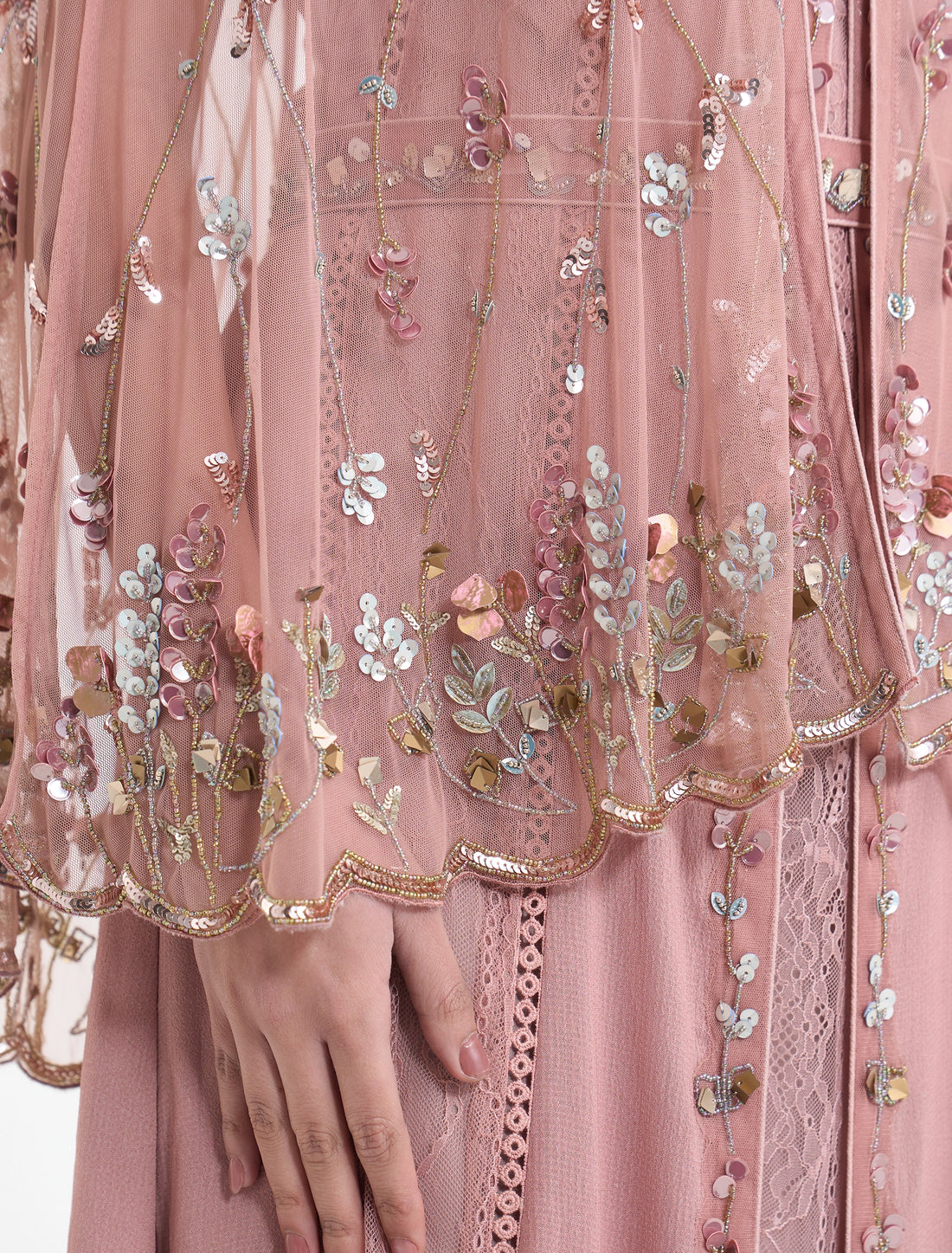 Blush Pink Embellished Cape Gown