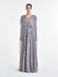 silver dress with embroidered cape