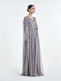 فستان رصاصي لامع راقي بتطريز فضي ناعم
shimmering silver dress woth silver embroiderey