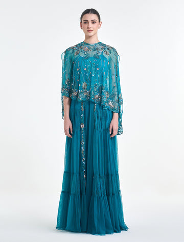 فستان لون تركوازي مع بوليرو مطرز
turquoise dress with embroidered bolero