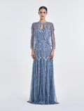 فستان لون رمادي فاتح مع بوليرو مطرز 
grey evening dress with a bolero