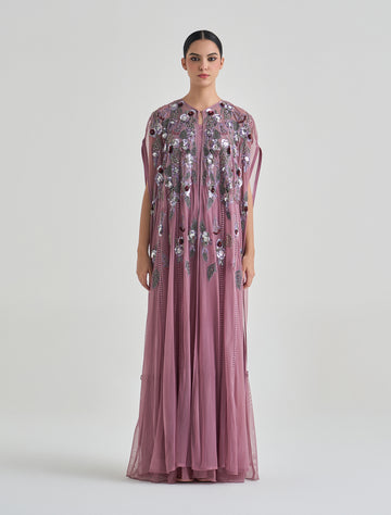 فستان نسائي طويل ناعم طويل بلون زهري أنيق