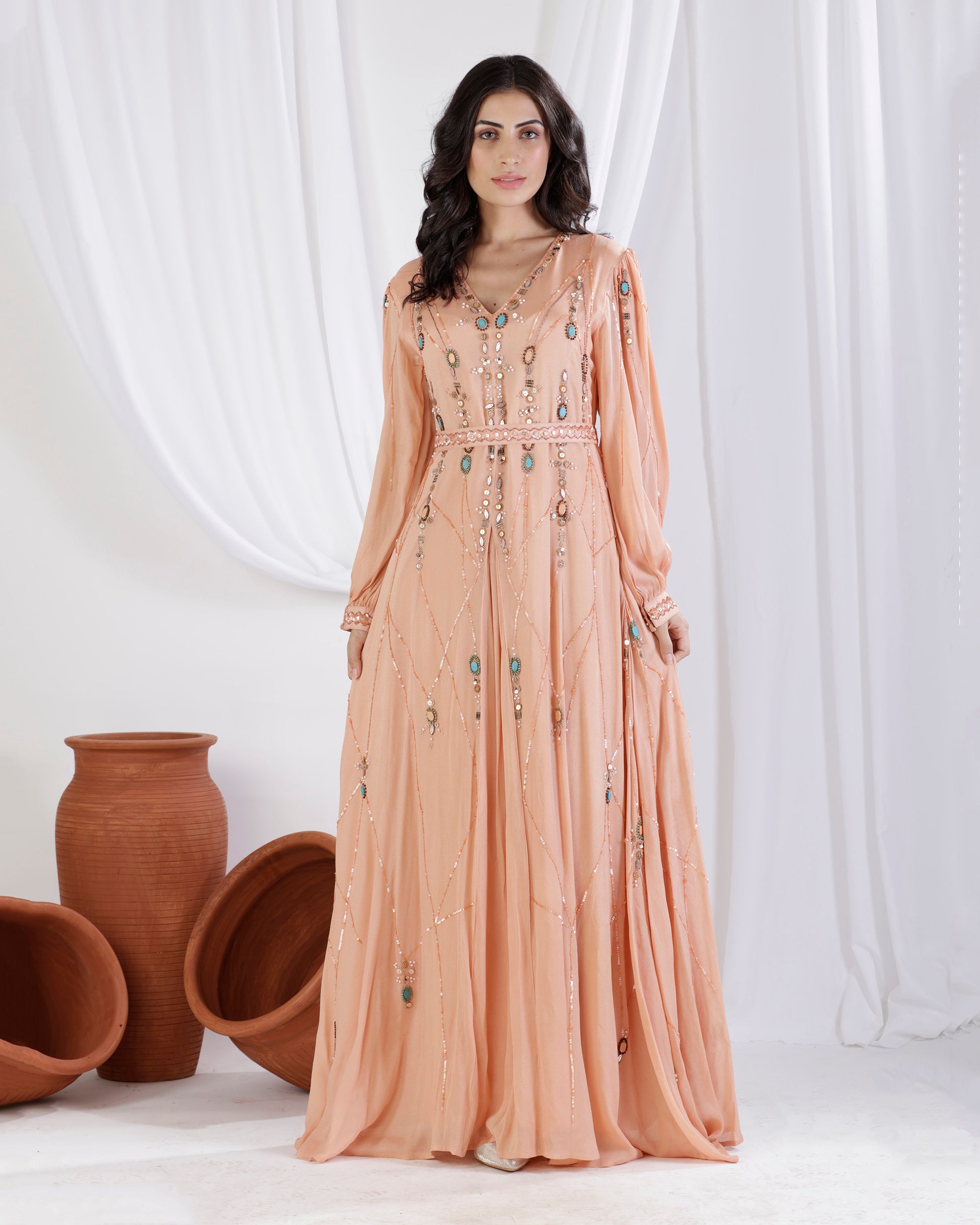 Buy the Light pumpkin Long Evening Dress for Young Women with Long Sleeves Buy the Light pumpkin Long Evening Dress for Young Women with Long Sleeves